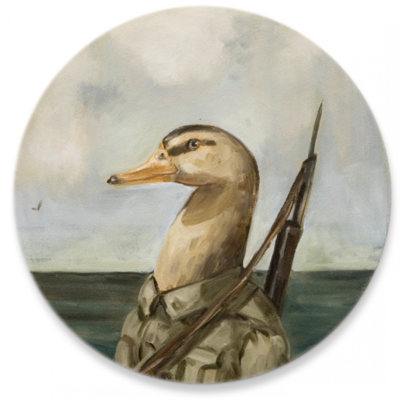 Painting of Duck Soldier with rifle on its back
